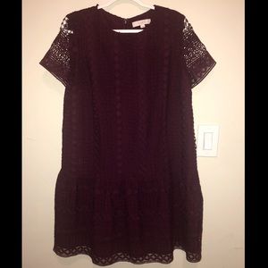 Ann Taylor LOFT Maroon Drop Waist Crochet Dress